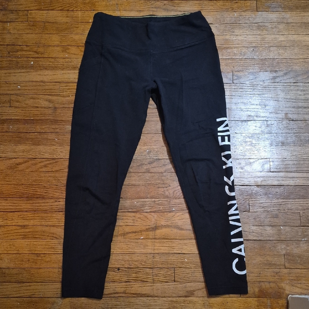 Calvin Klein Black Leggings with White Side Logo